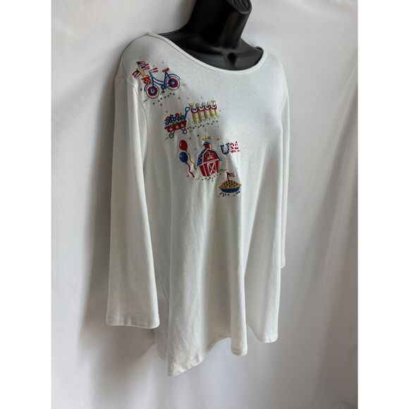 Vintage Quaker Factory White Embroidered Blouse USA Quirky Size L Novelty Funky - Picture 3 of 11